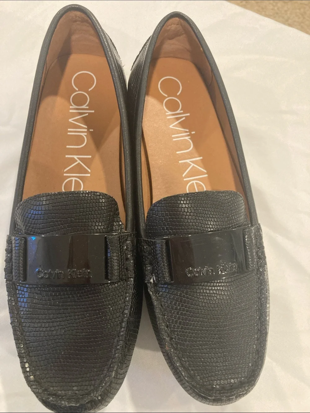 Calvin Klein Black Women's Textured Loafers with Logo Plaque